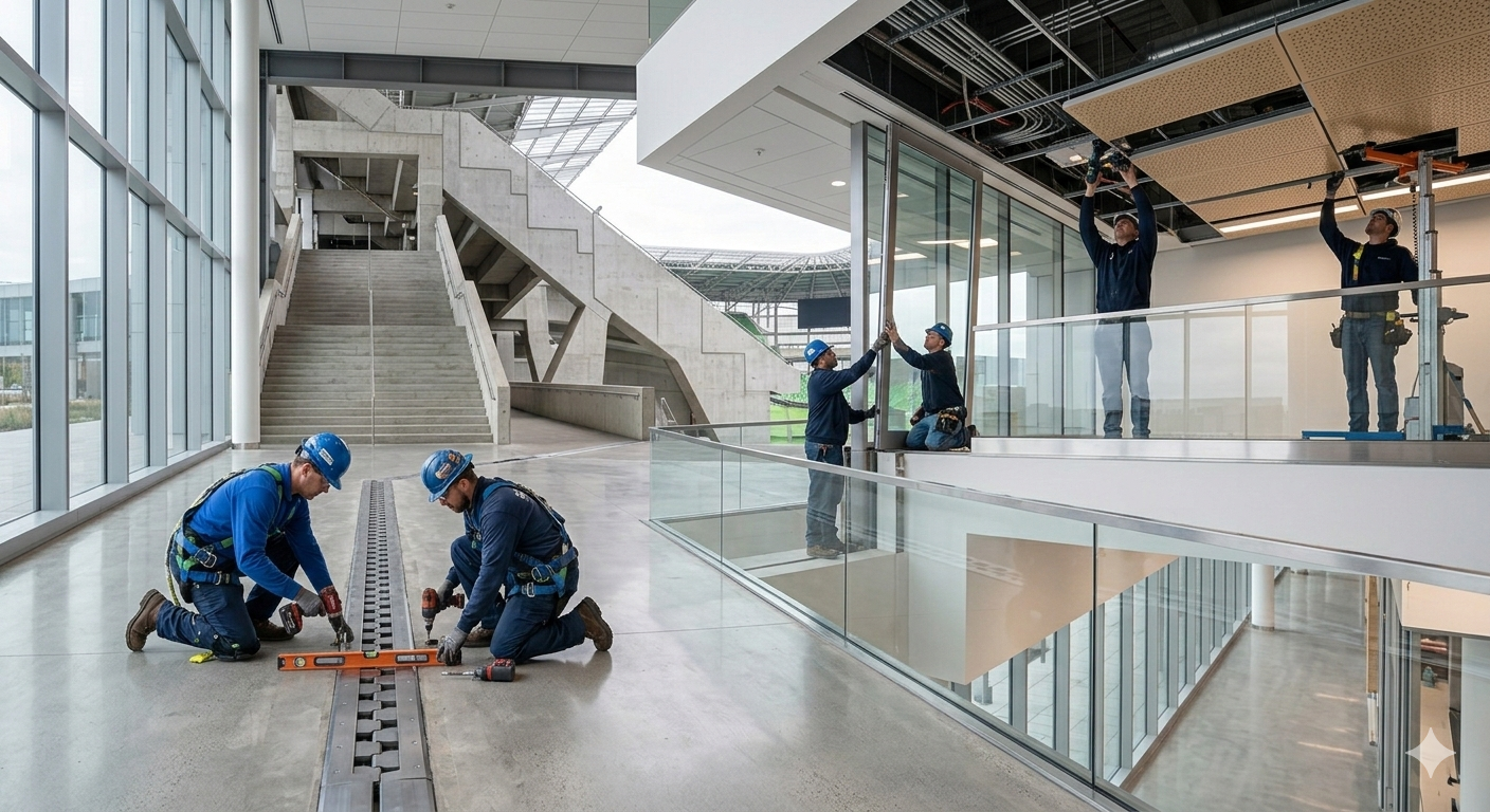 Professional installation team working on flooring solutions